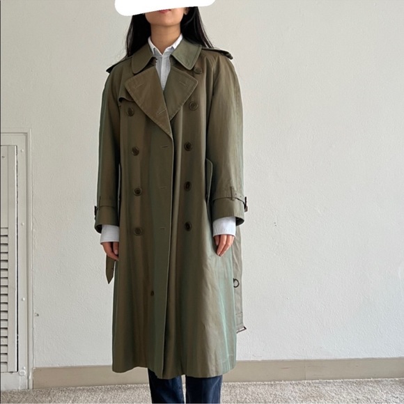 Burberry Jackets & Blazers - Vintage Burberry Olive Green Trench Coat Size 10 Long